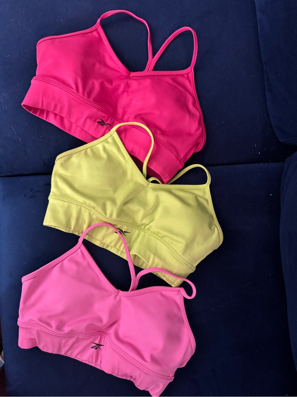 Set of 3 Reebok Neon Pink/Yellow Strappy Workout Bras Medium